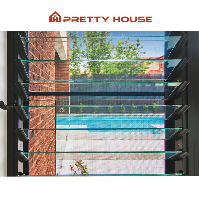 French Hurricane Proof Impact Custom Adjustable Vertical Tempered Glass Louvered Windows with Aluminum Jalousie Louvre Blades