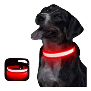 LED <b>Lighted</b> Reflective <b>Dog</b> <b>Collar</b> Size M, Waterproof Polyester Pet <b>Collar</b> with Brooch Closure, Modern Solid Design <b>for</b> Medium Br - Product Image 1