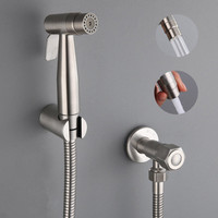 Pistolet pulvérisateur de bidet mural moderne à deux fonctions avec support en acier inoxydable pour robinet de salle de bain domestique auto-nettoyant