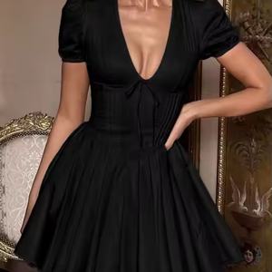 Robe d'été pour femmes en coton 100% personnalisée OEM, sans manches, décontractée, col en V, mini robe de fête en coton pour femmes - Product Image 5