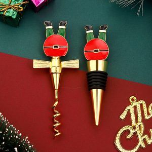 Christmas Wine Bottle <b>Stopper</b> Set With Cork Opener Red Holiday Gift For Wine Lovers - Product Image 3