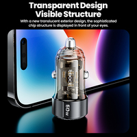 Toocki haute puissance 60W double port chargeur de voiture rapide PPS alimentation programmable avec conception transparente pour la charge de voiture simultanée