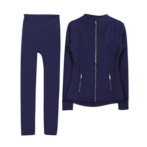 Спортивная Женская одежда, комплект из 2-х предметов для занятий спортом, Золотая куртка на молнии для йоги, леггинсы с высокой талией - Product Image 3