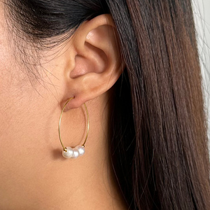 Boucles d'oreilles créoles GPE52 RINNTIN avec perles de culture d'eau douce, argent sterling 925 plaqué or 14 carats pour femmes - Product Image 3