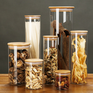 Mini diametro trasparente alto borosilicato tè <span class=keywords><strong>Cordyceps</strong></span> capsula di vetro vasetto con coperchio di bambù - Product Image 3