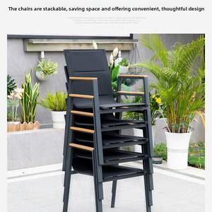 Table d'extérieur nordique en plastique et bois pour 4 personnes, idéale pour les boutiques de rue, les balcons et les jardins, avec cadre en alliage d'aluminium et toile en coton double couche. - Product Image 5