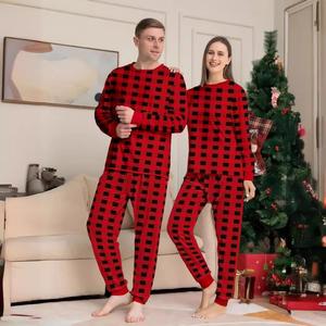 Ensemble de pyjamas à carreaux rouge et noir, nouveaux vêtements imprimés pour la famille, pour les fêtes de Noël - Product Image 2
