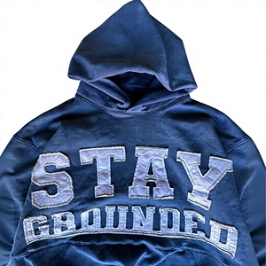 Stay Grounded Embroidered Crop Hoodie Unisex Oversized French Terry <b>Sweatshirt</b> Casual Autumn Wear - Product Image 3