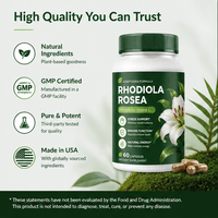 Capsules d'extrait de Rhodiola Rosea en marque privée OEM pour soutenir l'énergie, soulager le stress et améliorer la santé immunitaire des adultes