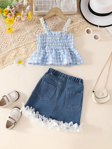 <span class=keywords><strong>Collection</strong></span> Été Petite Fille Short en Denim et Camisole en Coton à Motif Solide dans de Nouveaux Styles - Product Image 3