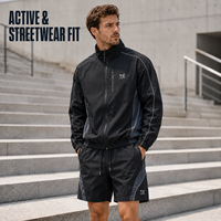 Ensemble de survêtement coupe-vent 2 pièces pour homme, design colorblock, séchage rapide, fabrication OEM personnalisée, idéal pour le fitness et la course à pied