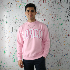 LOVED PINK <b>Mock</b> <b>Neck</b> 100% Cotton Winter Applique Embroidery Wide <b>Neck</b> Finer Threads - Product Image 1