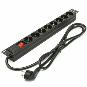 19inch PDU 1U 8 ways Germany sockets with switch silver color Aluminum Shell black Horizon