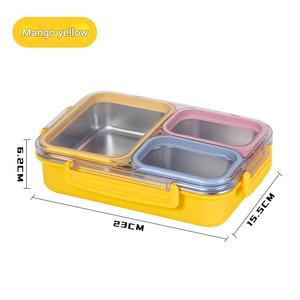 Boîte alimentaire en acier inoxydable 304 à 3 compartiments avec couvercle |   Boîte à lunch anti-odeurs pour le stockage au réfrigérateur et les collations - Product Image 6