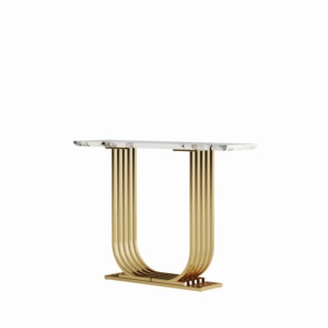 Modern Accent <b>Table</b> 43.3 Inch <b>Marble</b> <b>Top</b> Console <b>Table</b> Living Room Sofa <b>Side</b> Narrow Design - Product Image 6