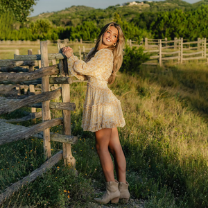 Manga de globo <span class=keywords><strong>Amarillo</strong></span> Floral Impreso Gasa Cuello en V profundo <span class=keywords><strong>Espalda</strong></span> <span class=keywords><strong>abierta</strong></span> Dobladillo con volantes Elegante Casual <span class=keywords><strong>Vestido</strong></span> corto de verano para mujer - Product Image 3