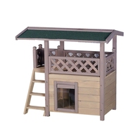 Maison pour chat de luxe écologique en bois et métal, avec terrasse et escalier, résistante aux intempéries, design élégant, pour l'extérieur
