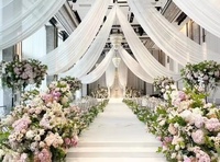 Fournitures de Mariage Voile de Plafond Décoration Scène de Mariage Fleur Artificielle Plafond Banquet Salle de Mariage