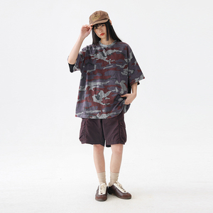 <span class=keywords><strong>T</strong></span>-<span class=keywords><strong>shirt</strong></span> décontracté pour <span class=keywords><strong>homme</strong></span> en coton 100% vintage lavé, à rayures <span class=keywords><strong>camouflage</strong></span>, à manches courtes, imprimé tendance, ample et polyvalent - Product Image 6