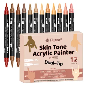 New Arrival 12 skin tone màu sắc Dual tip Acrylic sơn Bút Đánh Dấu, với Dot Tip & Brush tip cho bức tranh đá, gốm