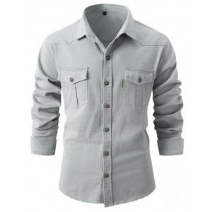 Camicia in Denim Elasticizzato di Cotone per Uomo, Manica Lunga, Camicie da <span class=keywords><strong>Cowboy</strong></span> di Qualità, Vestibilità Slim Casual, <span class=keywords><strong>Abbigliamento</strong></span> Maschile - Product Image 6