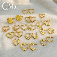 CUMAI Boucles d'oreilles créoles en acier inoxydable plaqué or 18 carats, motif cœur ajouré mixte, pour femme, pour soirée et usage quotidien, bijoux d'oreille en métal, vente en gros