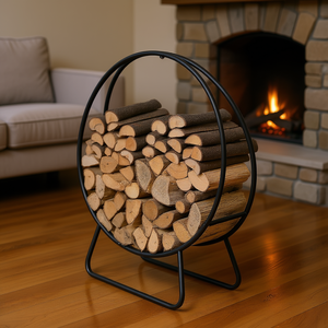 Soporte Redondo de Acero Negro para Leños de 24 Pulgadas, Estante de Almacenamiento de Madera Metálico para Interiores y Exteriores, Accesorio Moderno para Chimenea - Product Image 2