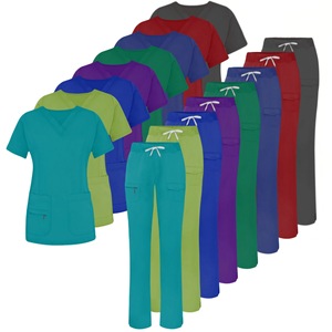 Women's Scrub Set Short Sleeve Knitted Split Design For Medical Spa Workwear With Pockets And Drawstring Waist - Product Image 5