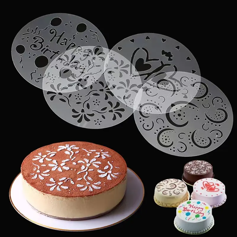 Hot Selling 4pcs Kuchen Schablone Vorlage Vielzahl von Mustern Geburtstag Herz Blume Spiralen Kuchen Dekorieren Form Werkzeug