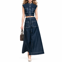 Ensemble deux pièces pour femme, style streetwear, gilet court sans manches à col mandarin et pantalon culotte large, tenue ample unie avec poches