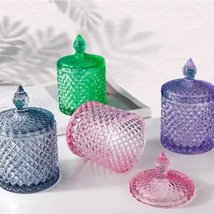 奢华时尚罐时尚玻璃容器半透明带盖蜡烛容器