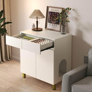 Grande/haute maison pour animaux de compagnie durable, meuble moderne en métal et bois pour litière XL avec tiroir et armoire latérale - Product Image 1