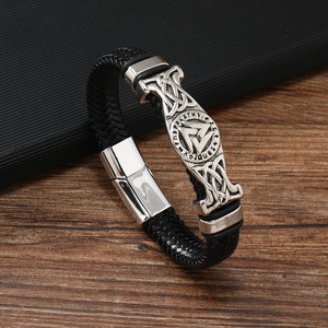 Pulseras de cuero para hombre al por mayor, estilo punk, accesorios de aleación modernos y únicos, brazaletes y pulseras de cuero para hombre - Product Image 1