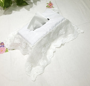 Housse de boîte à mouchoirs vintage en tissu brodé, rectangulaire, bord festonné, couleur personnalisable, durable, portable, multi-usage, VERT - Product Image 1