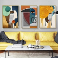 Lukisan Kanvas Geometris Abstrak Figur Modern Seni Kontemporer Poster Cetak Wajah Gambar Seni Dinding Cuadros Decoracion