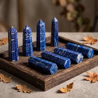 Menara Heksagonal Lapis Lazuli Alami - Tongkat Pirit Biru Imperial untuk Chakra, Meditasi, Dekorasi Rumah, Ornamen Kristal Penyembuhan