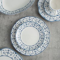 JQY Floral Plate Set Elegante blaue und weiße Keramik teller Dinner Sets Vintage Porzellan Blue Flower Geschirr Hochzeits geschirr Set