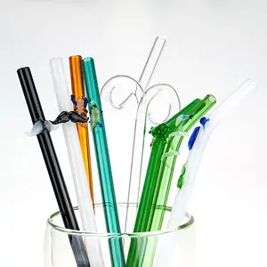 Лидер продаж, цветные экологически чистые многоразовые прозрачные стеклянные соломинки для смузи оптом