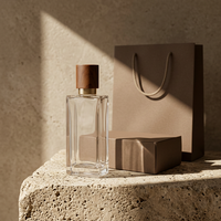 Nouvelle arrivée, flacon de parfum en verre noir carré de luxe vide, 50 ml, flacon vaporisateur de parfum avec emballage en boîte cadeau