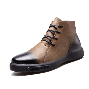 Bottes Martin pour hommes en cuir, à bout rond, à lacets, semelle en caoutchouc, chaussures décontractées confortables pour l'hiver - Product Image 5