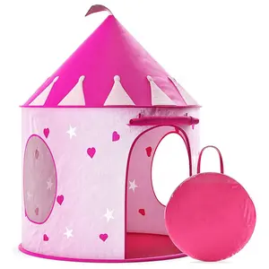 Conveniently Folding Glowing Stars Princess Castle Play Tent Provides Comfortable Shelter Pink House Toy