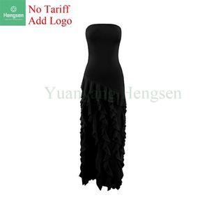 Abito lungo con volant da donna di alta qualità Slim Fit Sexy con spalle fredde - Product Image 6