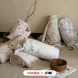Tencel Linen Printed Summer <b>Quilt</b> Set 4 Pieces Breathable Cooling 60 Count Pastoral Style - Product Image 3