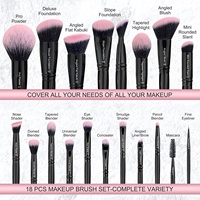 Ensemble de 18 pinceaux de maquillage noirs brillants pour cheveux, de couleur rose, de luxe, avec étiquette privée, pinceaux professionnels, support personnalisé avec logo