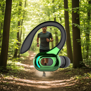 Nouveaux écouteurs sportifs Bluetooth 5.1 avec crochet d'oreille, casque stéréo sans fil vert IPX4, commande tactile, chargement Type C - Product Image 2