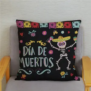 Sarung bantal motif tengkorak bunga segar kartun sarung bantal mati hari Meksiko sarung bantal mewah lembut dekorasi rumah hadiah anak