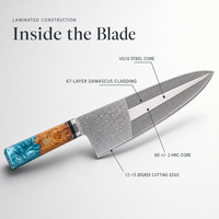 Ensemble de couteaux Santoku en acier Damas 9 pièces pour chef professionnel, outils de cuisine multifonctionnels en résine, vente en gros pour la cuisine à domicile