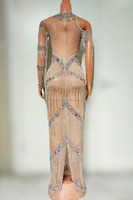 Chaîne Alien Full Diamond Tassel Tight Sexy Long Dress Model Fashion Show Party Nightclub Bar Performance Costume