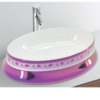 Lavabo de salle de bain de luxe Offre Spéciale Lavabo d'art de couleur rose Lavabo de comptoir en céramique Labavo