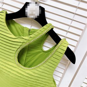 Yaz A-Line Lady kadınlar zarif kolsuz boncuk kırpma üst düzensiz uzun puf pileli Maxi etek seksi iki 2 parça etek seti - Product Image 3